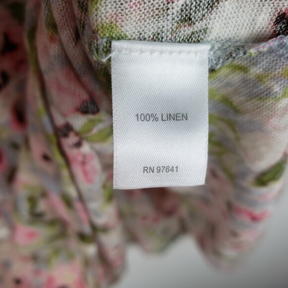 J Jill Love Linen Pink Floral Babydoll Tunic Top 3/4 Sleeve L Tie Back Keyhole - Picture 6 of 8